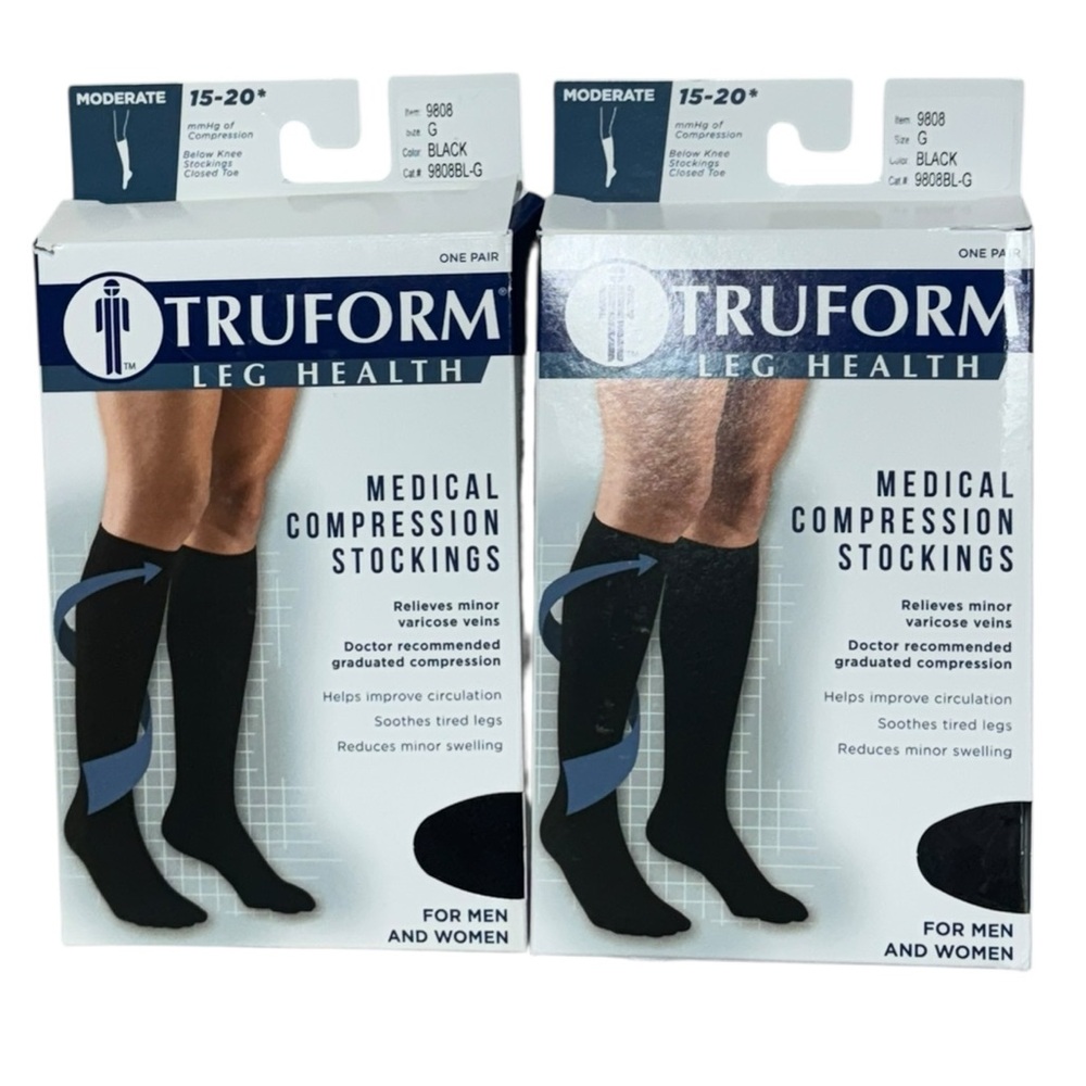 2 Pair Black Medical Compression Stockings Size L
